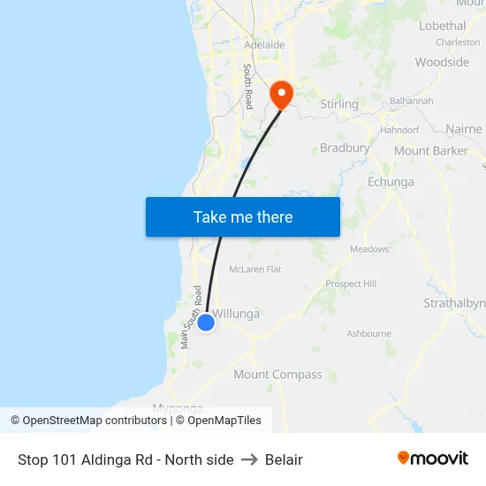 Stop 101 Aldinga Rd - North side to Belair map