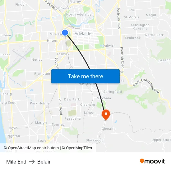 Mile End to Belair map