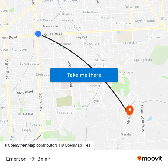 Emerson to Belair map