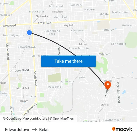 Edwardstown to Belair map
