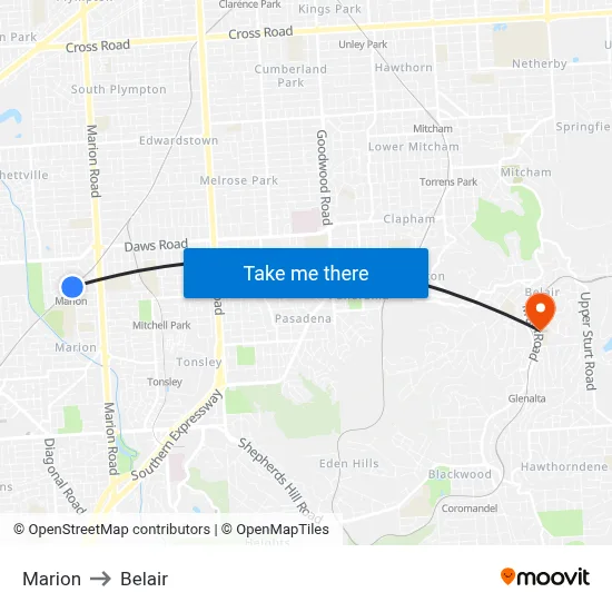 Marion to Belair map