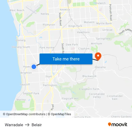 Warradale to Belair map