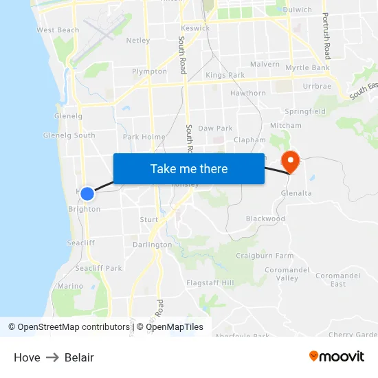 Hove to Belair map