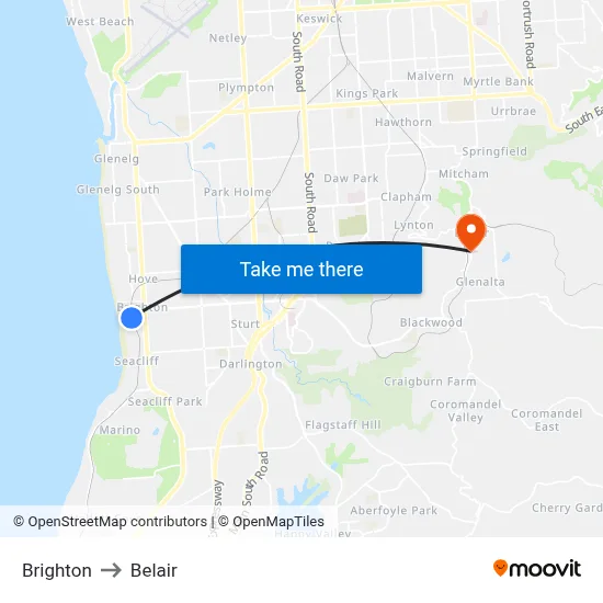 Brighton to Belair map
