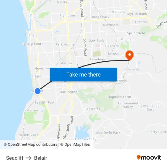 Seacliff to Belair map
