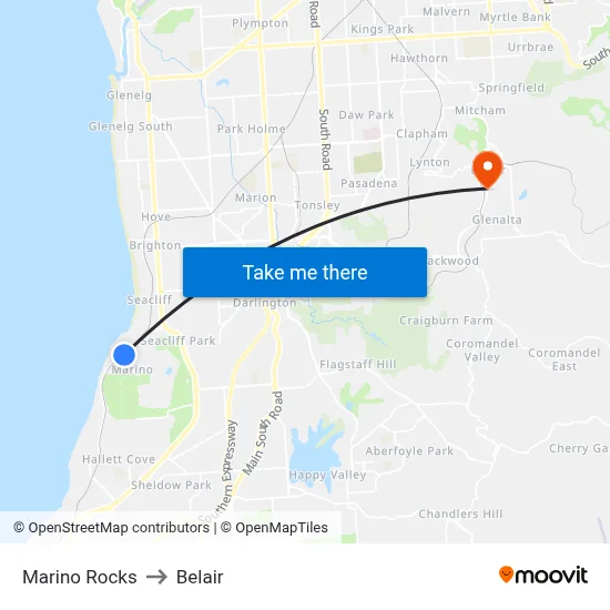 Marino Rocks to Belair map