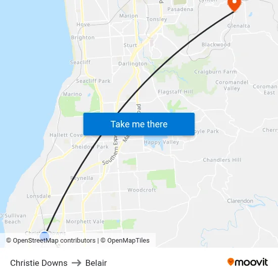 Christie Downs to Belair map