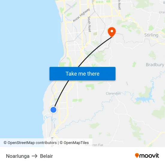 Noarlunga to Belair map