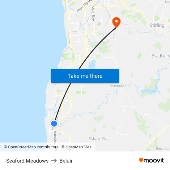 Seaford Meadows to Belair map