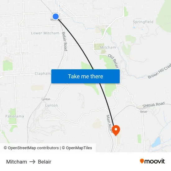 Mitcham to Belair map