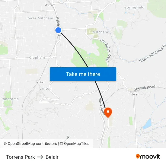 Torrens Park to Belair map