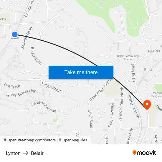 Lynton to Belair map
