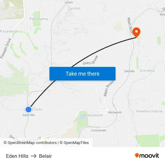 Eden Hills to Belair map
