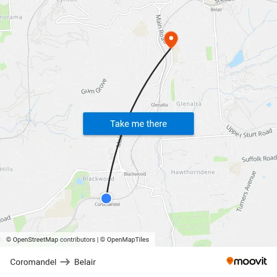 Coromandel to Belair map