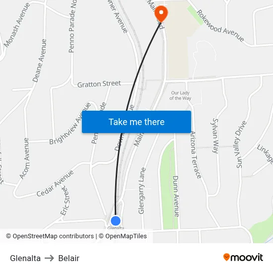 Glenalta to Belair map
