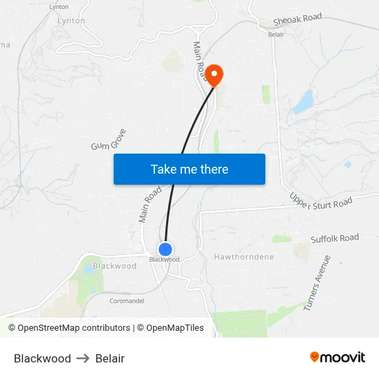 Blackwood to Belair map
