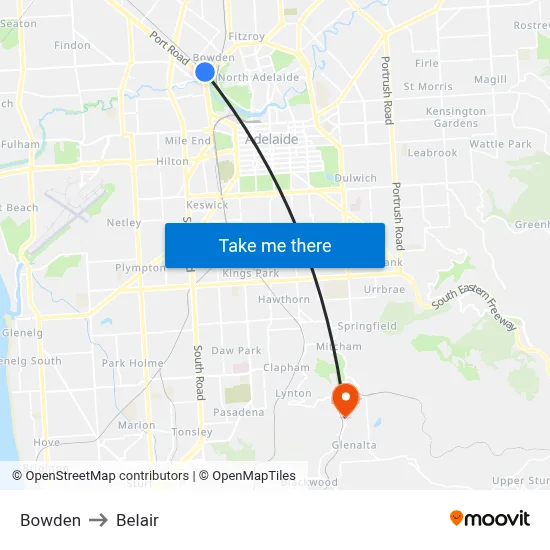 Bowden to Belair map