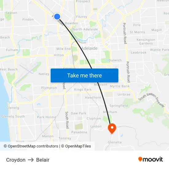 Croydon to Belair map
