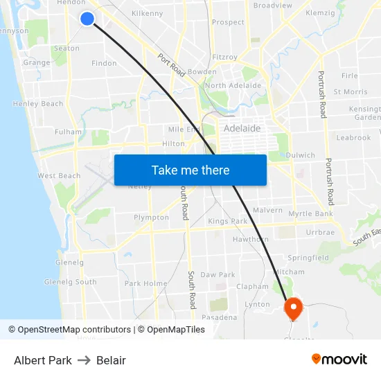 Albert Park to Belair map