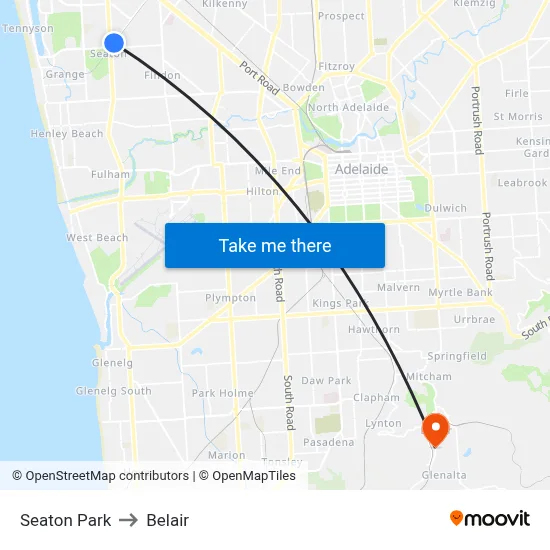 Seaton Park to Belair map