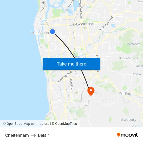 Cheltenham to Belair map