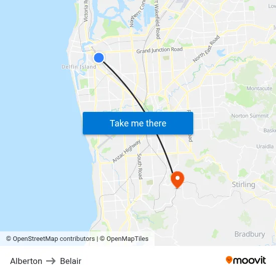 Alberton to Belair map