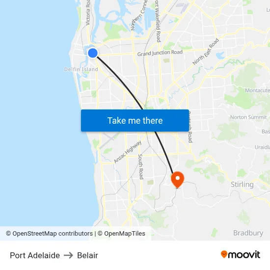 Port Adelaide to Belair map