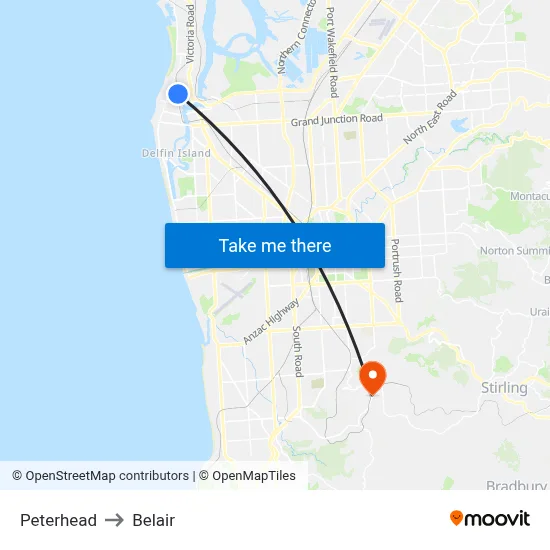 Peterhead to Belair map