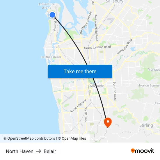 North Haven to Belair map