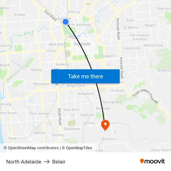 North Adelaide to Belair map