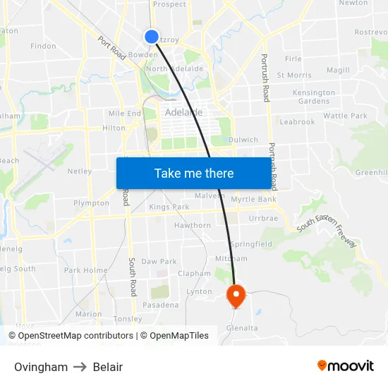 Ovingham to Belair map