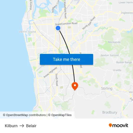Kilburn to Belair map