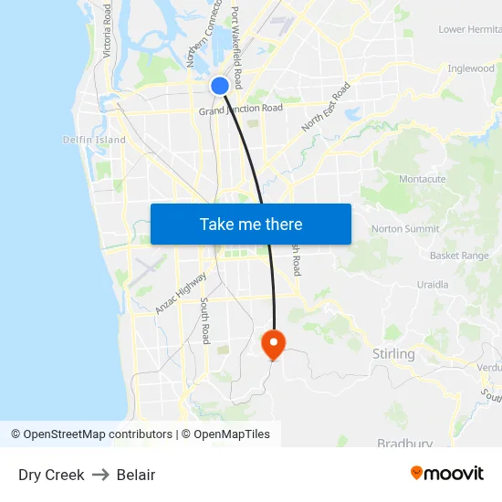 Dry Creek to Belair map
