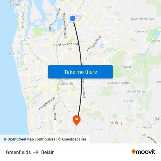 Greenfields to Belair map