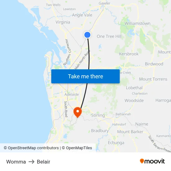 Womma to Belair map