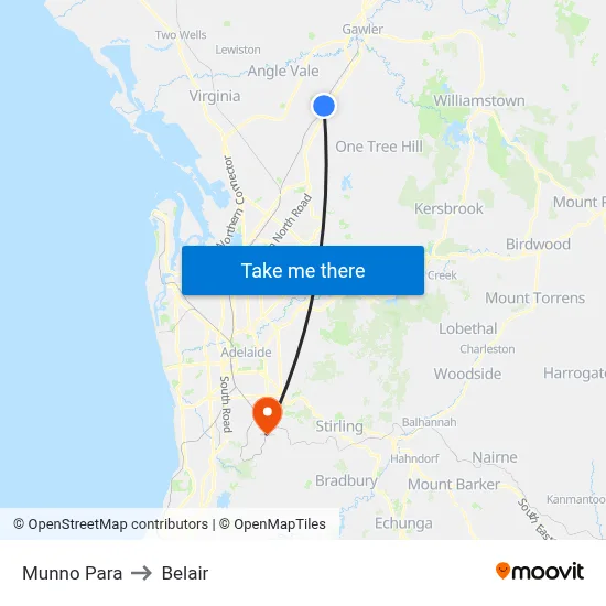 Munno Para to Belair map