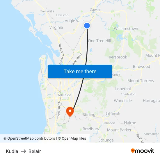 Kudla to Belair map