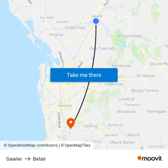 Gawler to Belair map