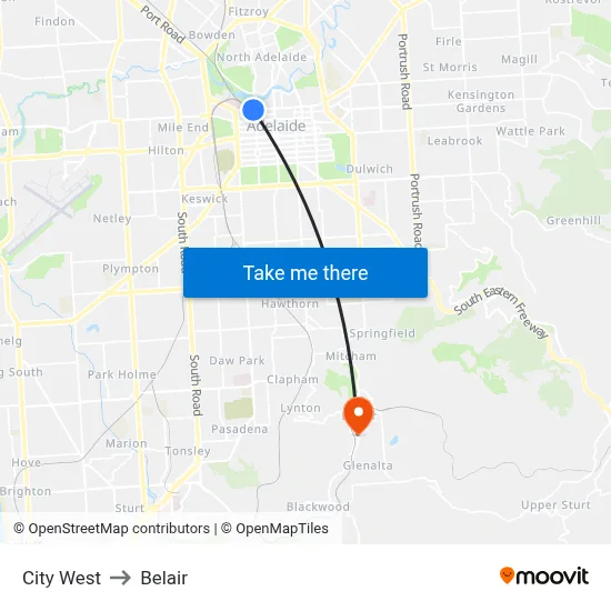 City West to Belair map