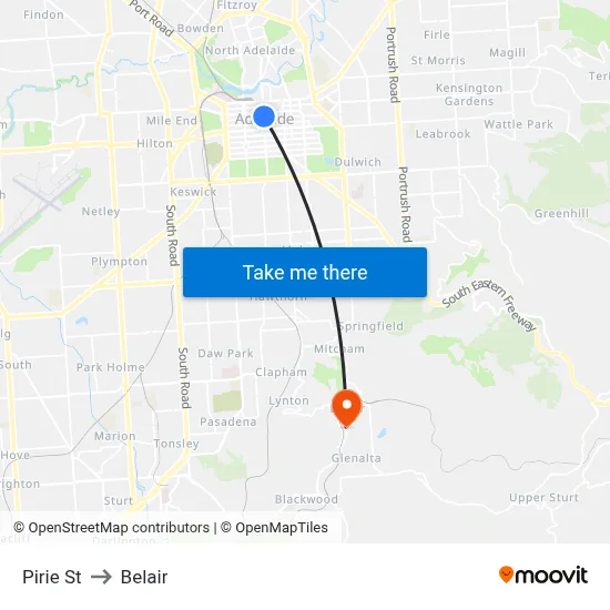 Pirie St to Belair map