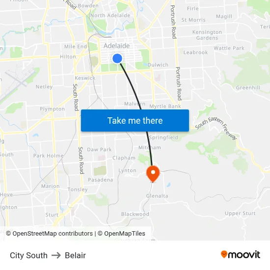 City South to Belair map