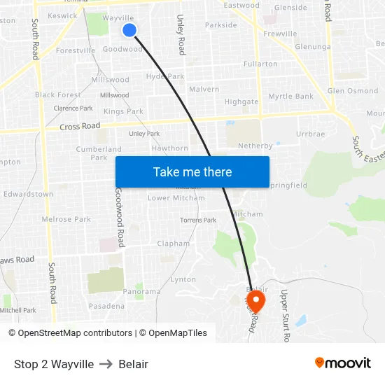 Stop 2 Wayville to Belair map