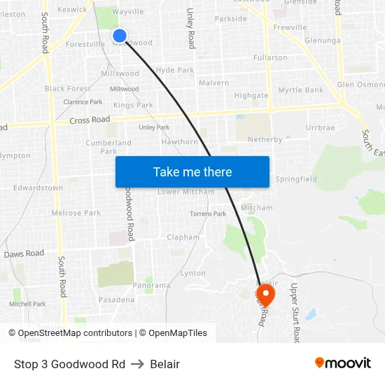 Stop 3 Goodwood Rd to Belair map