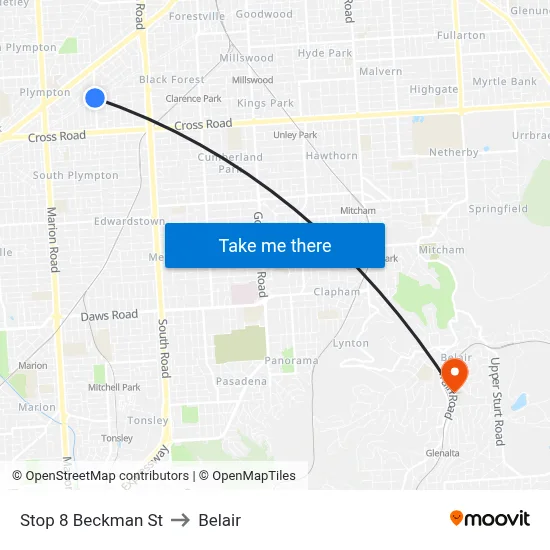 Stop 8 Beckman St to Belair map