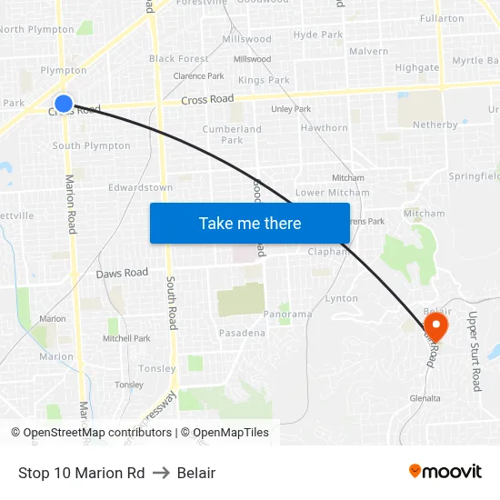 Stop 10 Marion Rd to Belair map