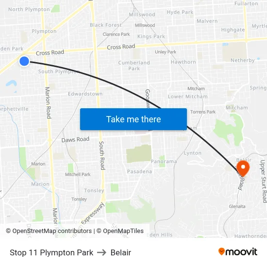 Stop 11 Plympton Park to Belair map