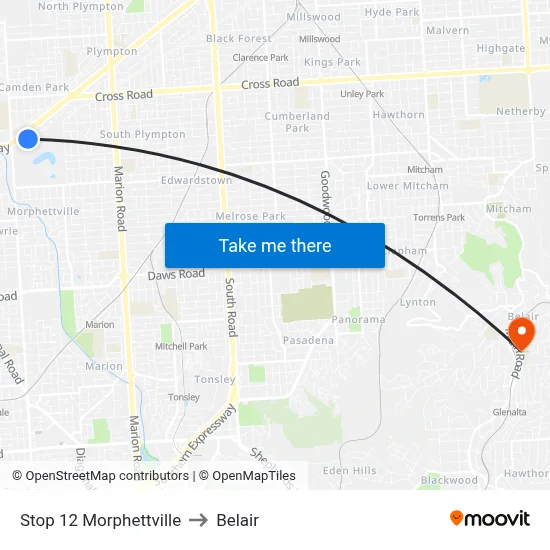 Stop 12 Morphettville to Belair map