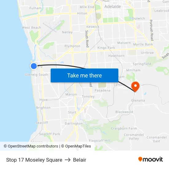 Stop 17 Moseley Square to Belair map