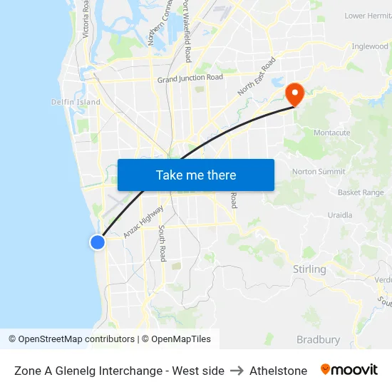 Zone A Glenelg Interchange - West side to Athelstone map