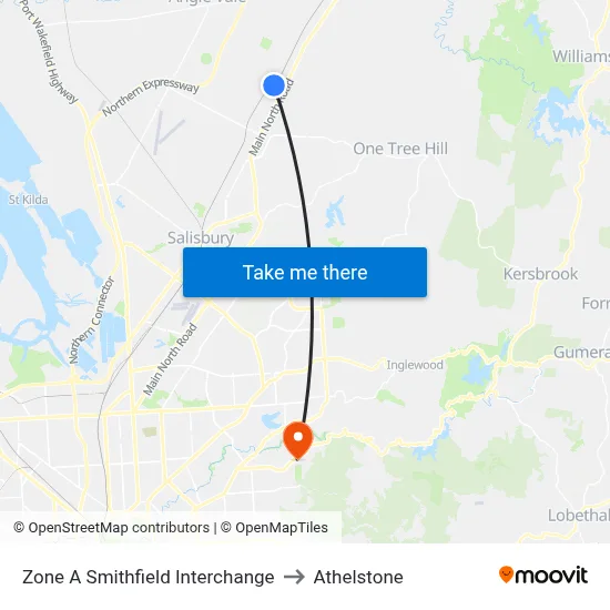 Zone A Smithfield Interchange to Athelstone map